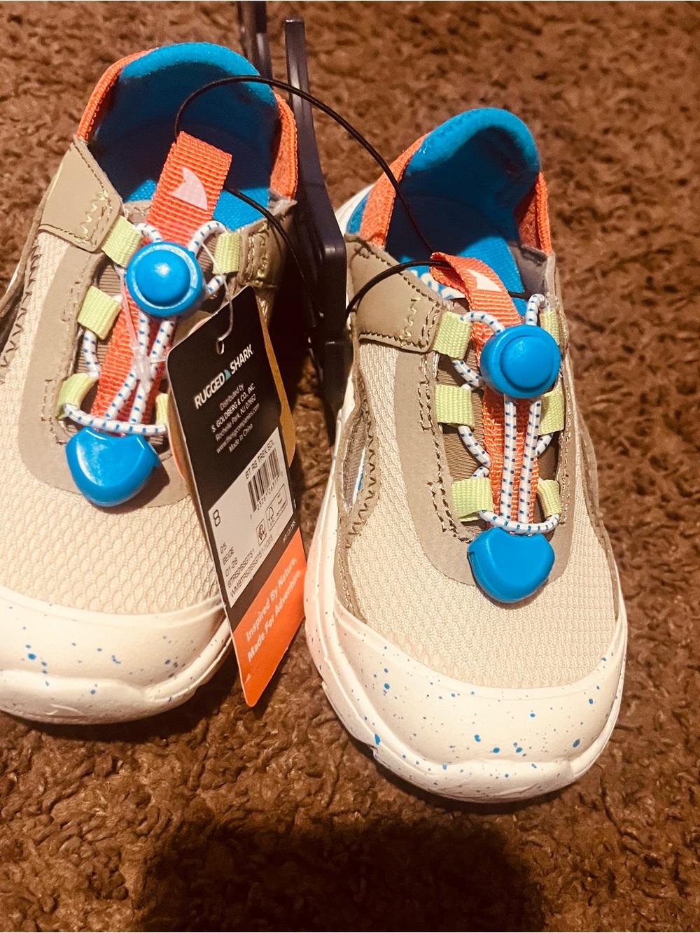 Beige and Blue Kids Active Sneaker with Easy Bungee Closure